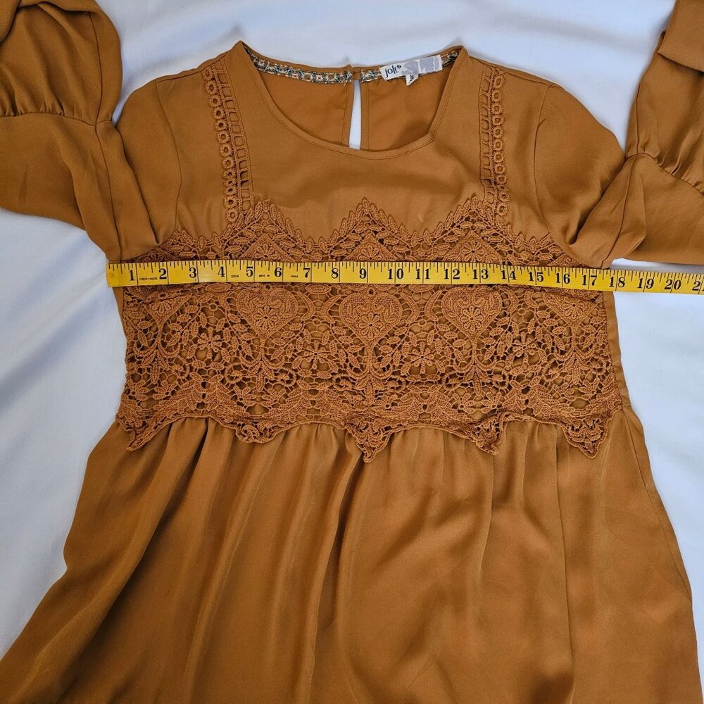 Jolt Rust Orange Crochet‎ Lace Detail Bell Sleeve Peasant Style Blouse Sz Medium - Picture 10 of 12